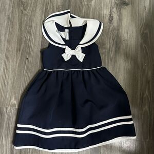 Bonnie Jean vintage elegant sailor navy blue and white dress size 4T